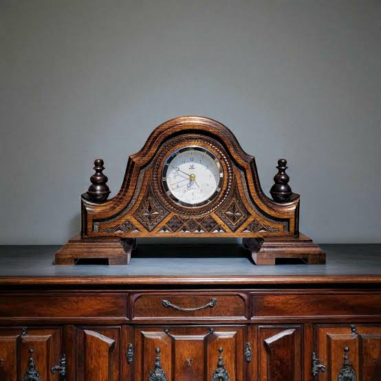 Carved wooden mantel clock