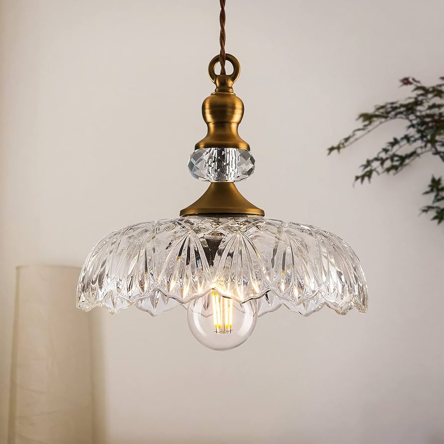 Brass and glass pendant lamp